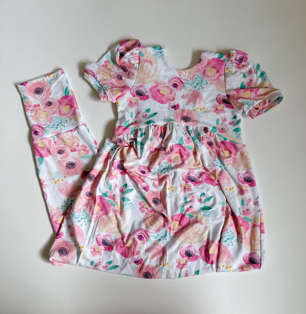 Pink Floral Puff Sleeve Romper Size 6