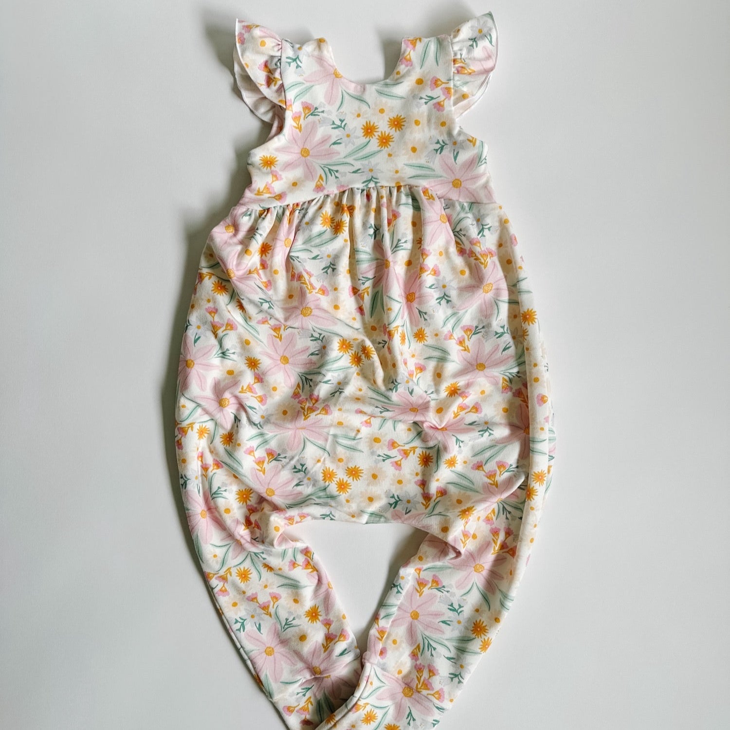 Summer Flutter Sleeve Long Pants Romper