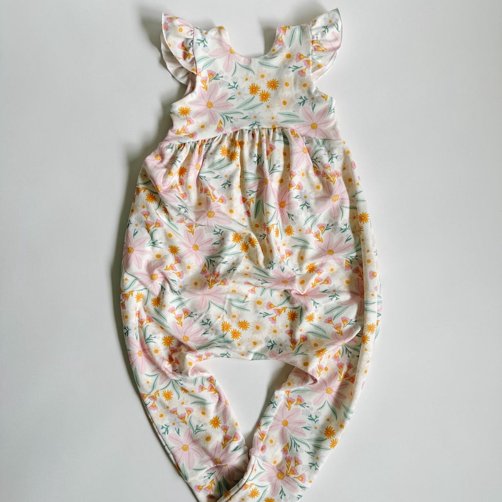 Summer Flutter Sleeve Long Pants Romper