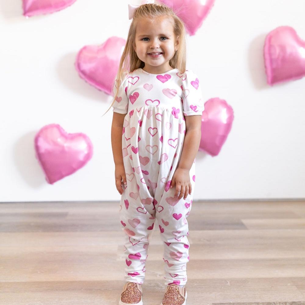 Valentine Prints Puff Sleeve Romper