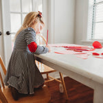 Navy Stripe Puff Sleeve Dress with Red Hearts