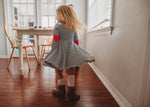 Navy Stripe Puff Sleeve Dress with Red Hearts