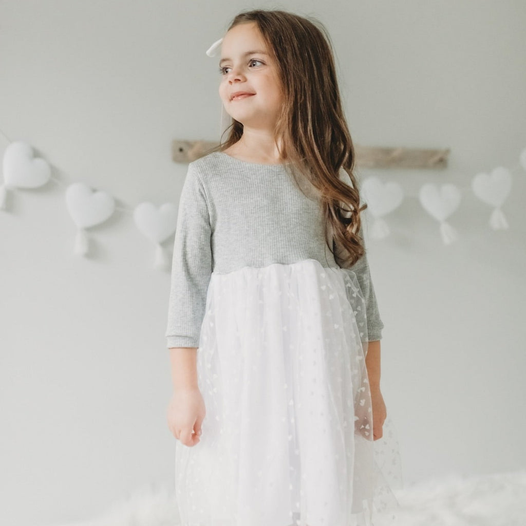 Grey with White Tulle and Hearts Dress