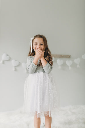Grey with White Tulle and Hearts Dress