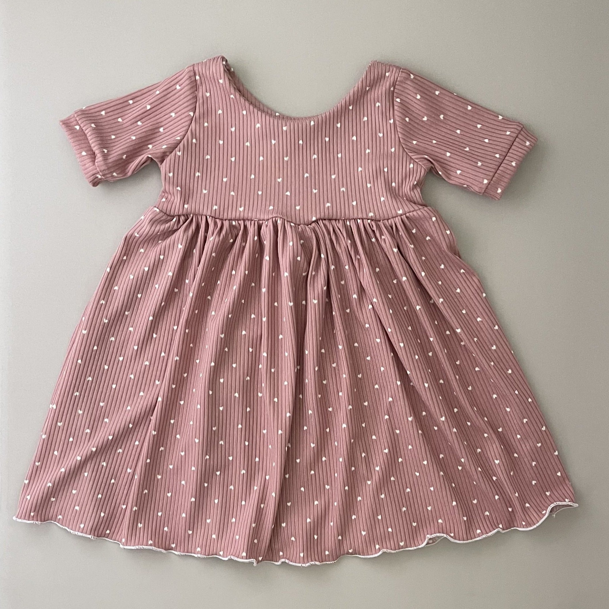 Mauve Dress with White Hearts