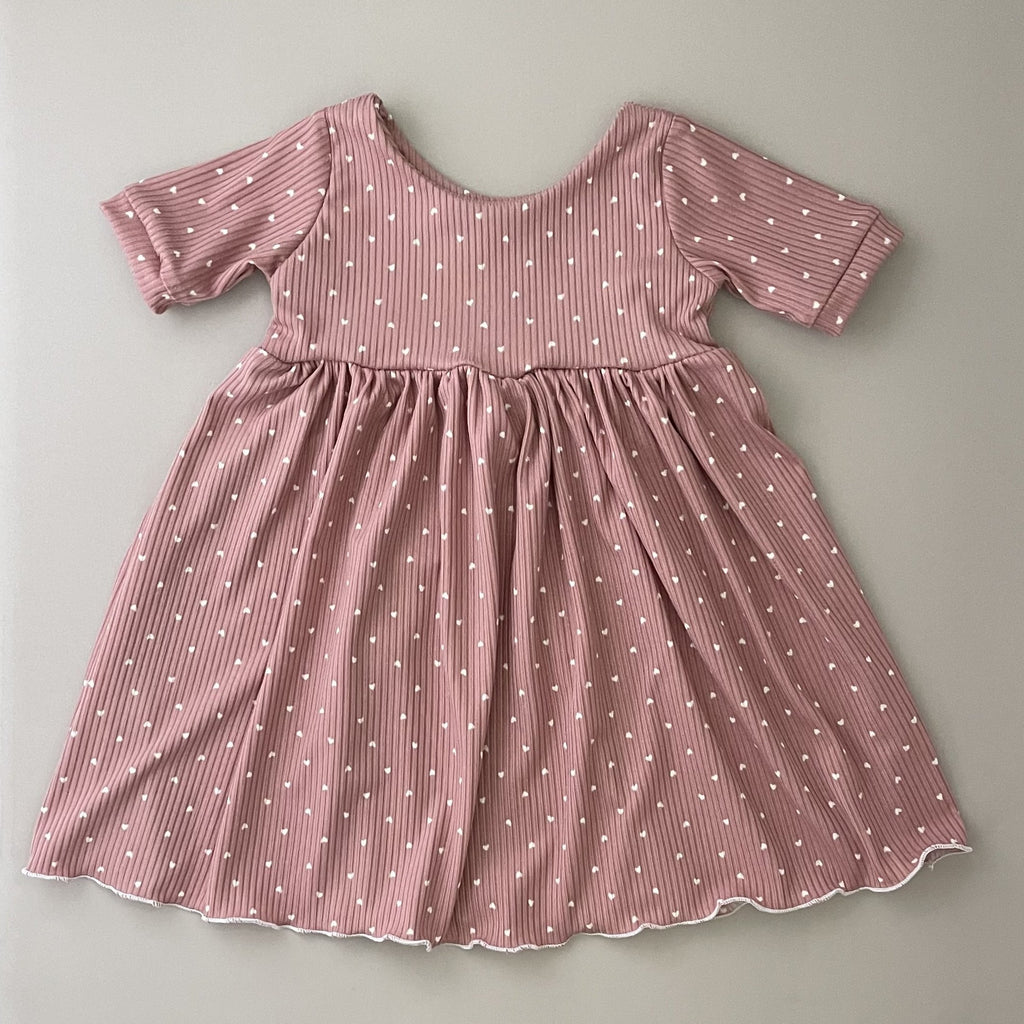 Mauve Dress with White Hearts