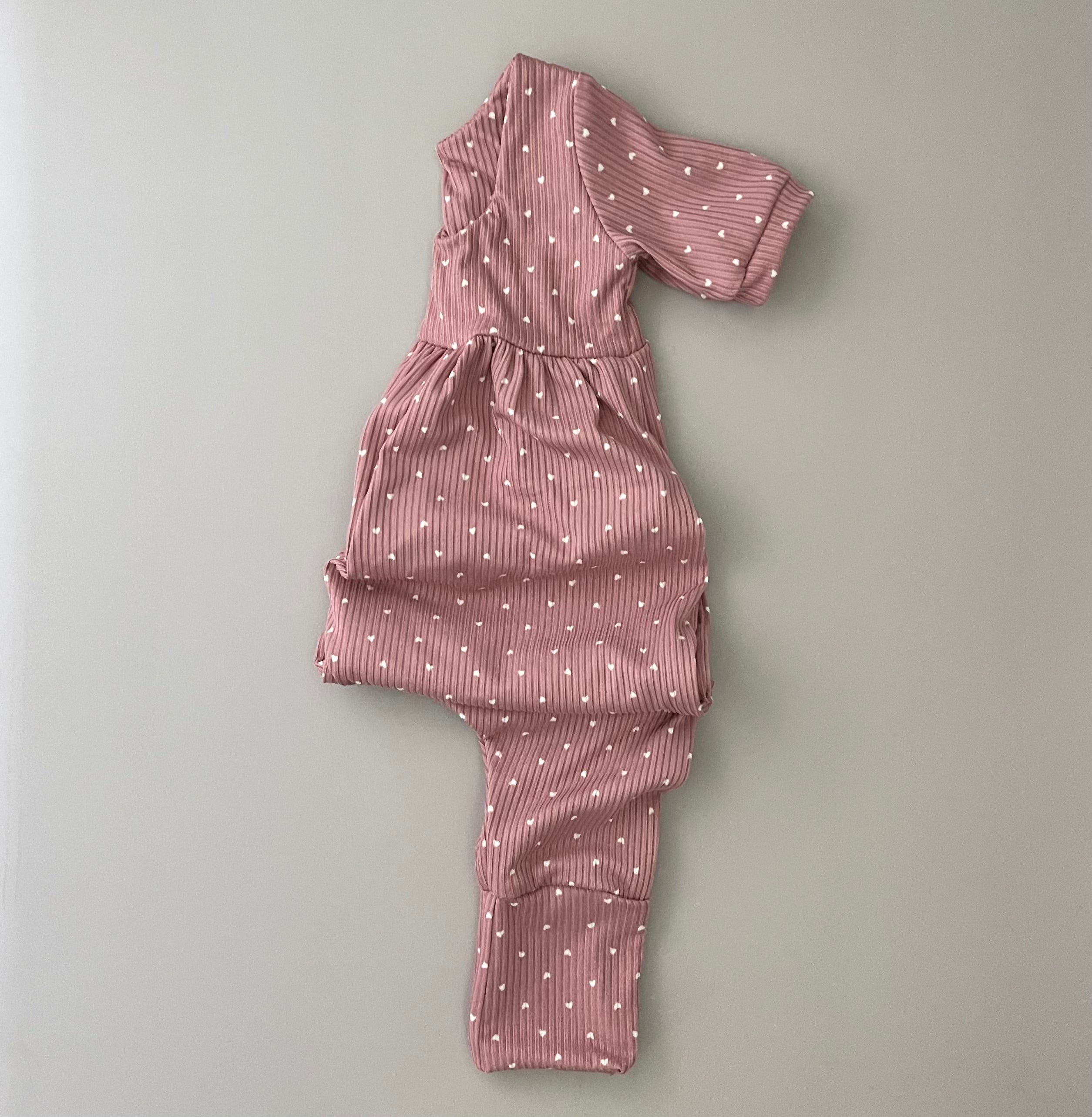 Mauve Romper with White Hearts